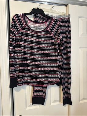 Victoria's Secret Black, Pink & White Striped Knit Pajama Set